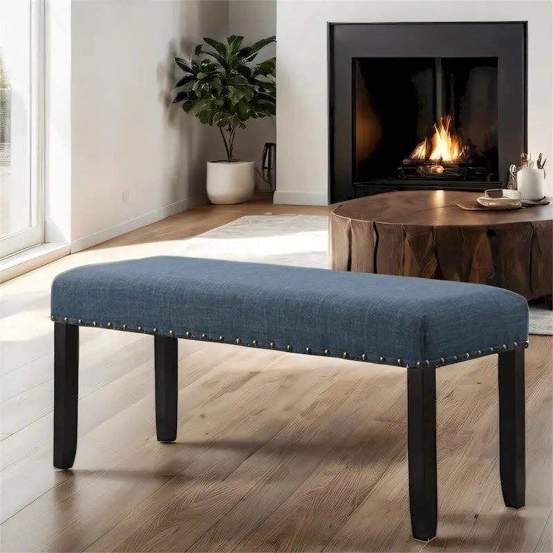 Banc de salle à manger en tissu avec bordure cloutée et structure en bois