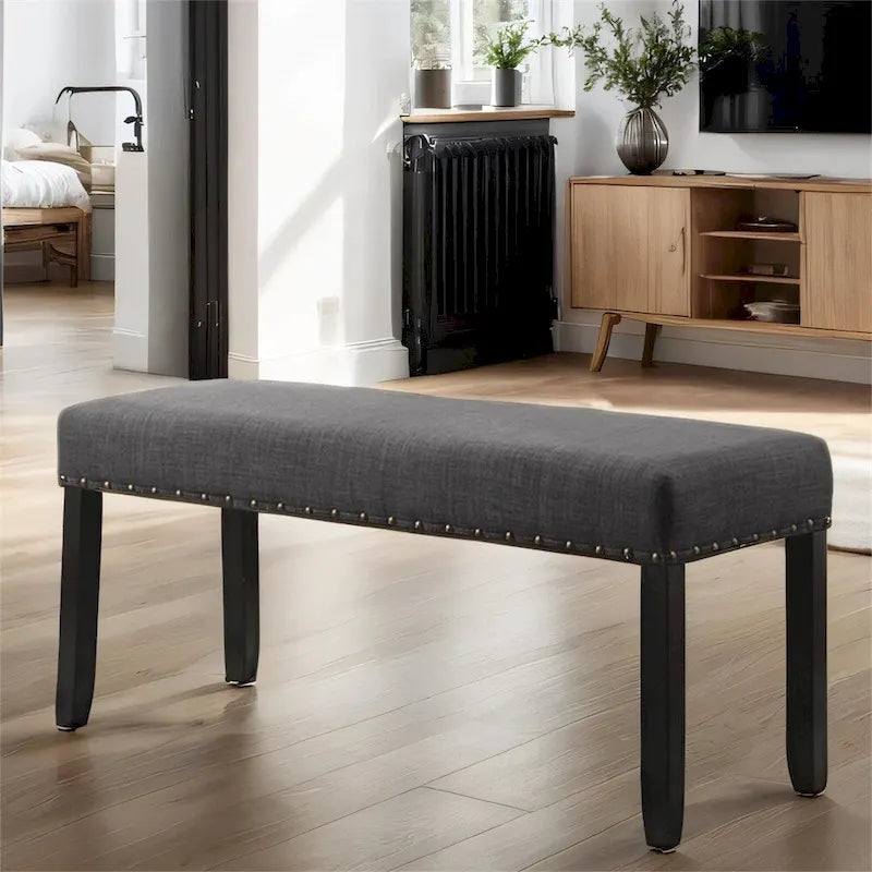 Banc de salle à manger en tissu avec bordure cloutée et structure en bois