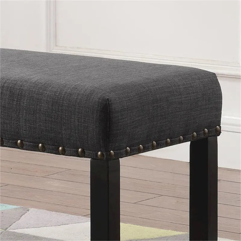 Banc de salle à manger en tissu avec bordure cloutée et structure en bois