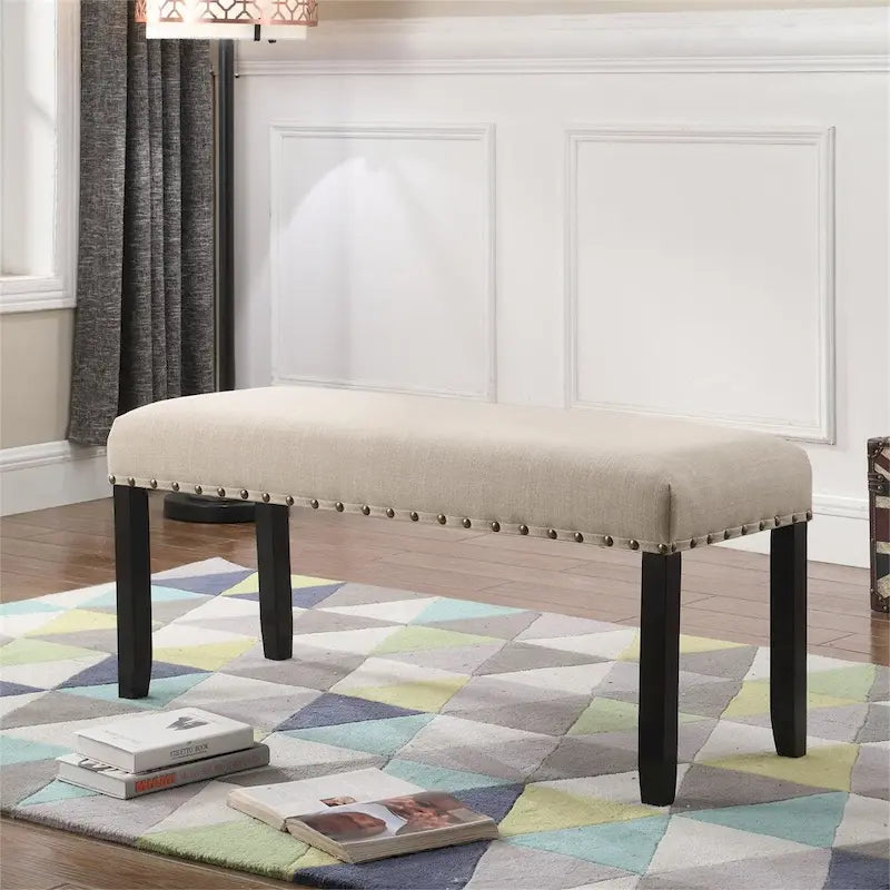 Banc de salle à manger en tissu avec bordure cloutée et structure en bois