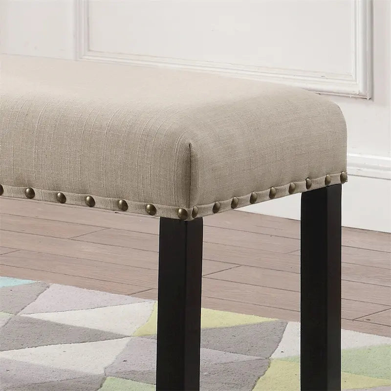 Banc de salle à manger en tissu avec bordure cloutée et structure en bois
