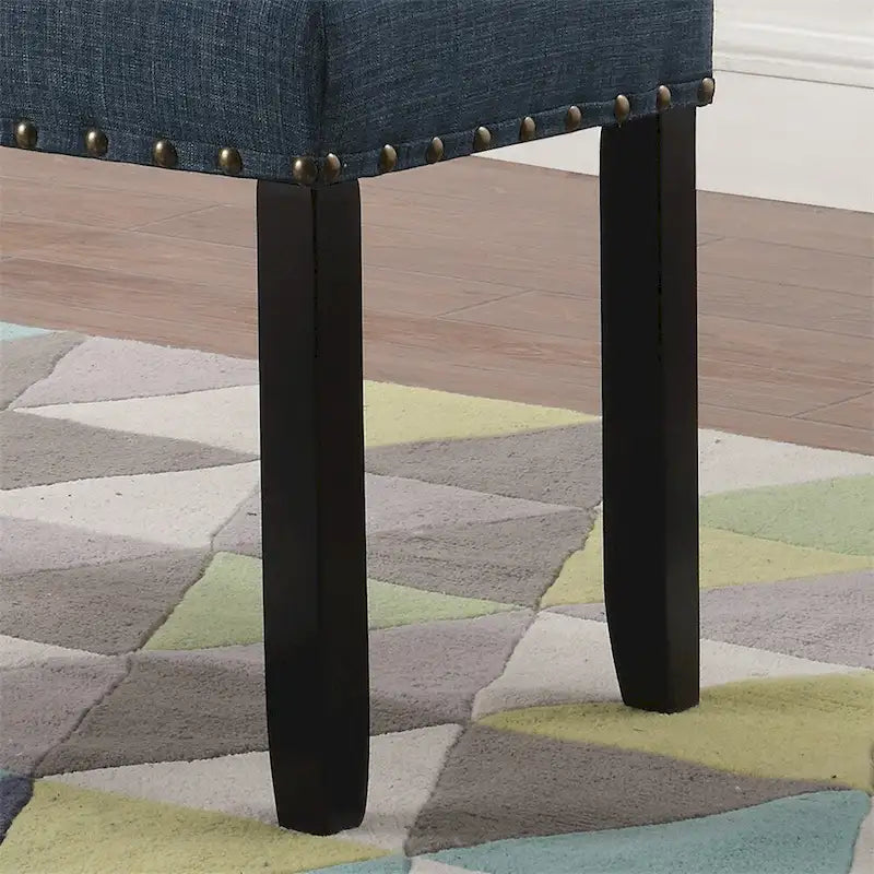 Banc de salle à manger en tissu avec bordure cloutée et structure en bois
