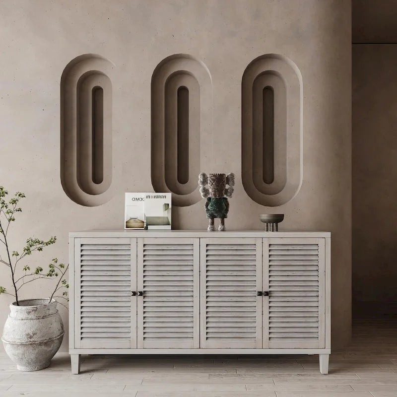 Holzschrank mit 4 Lamellentüren, Sideboard und Buffet