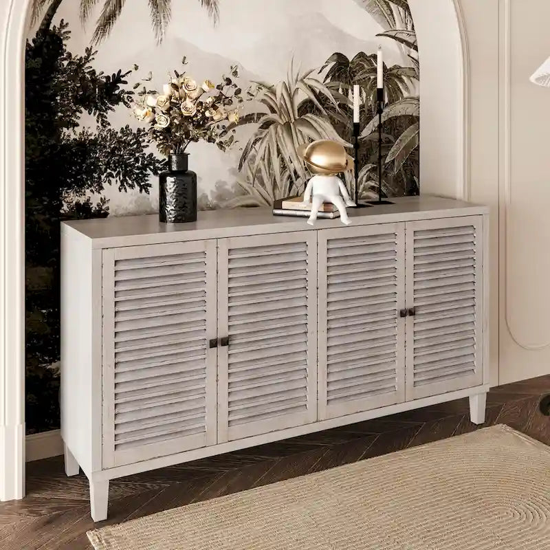 Holzschrank mit 4 Lamellentüren, Sideboard und Buffet