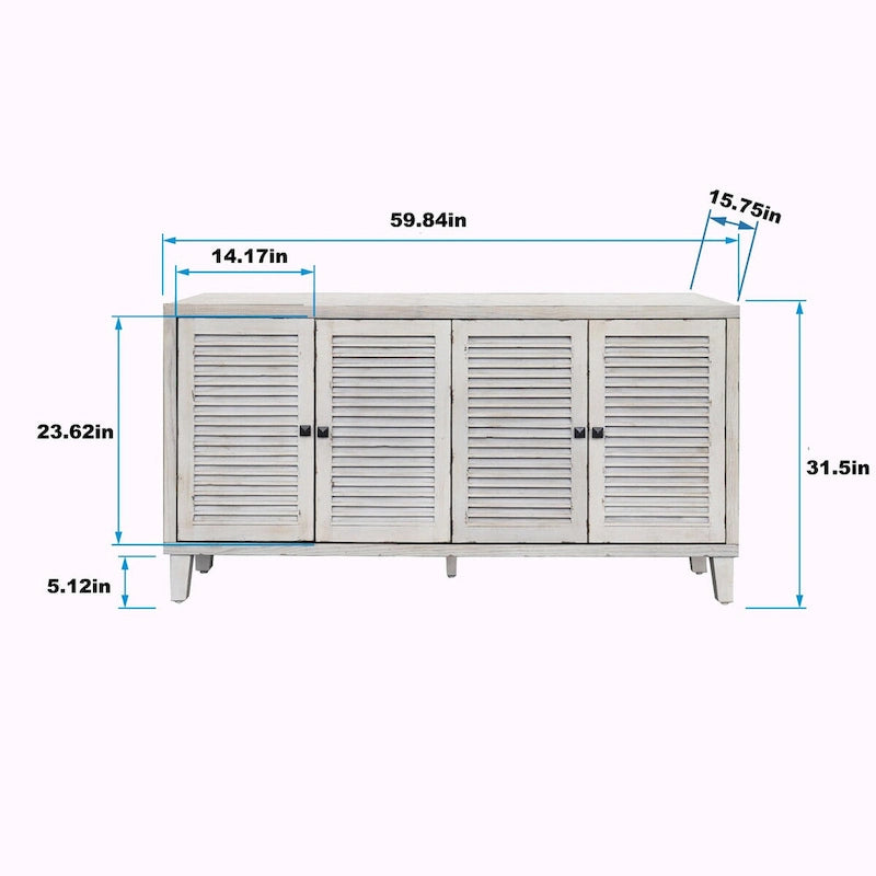 Holzschrank mit 4 Lamellentüren, Sideboard und Buffet