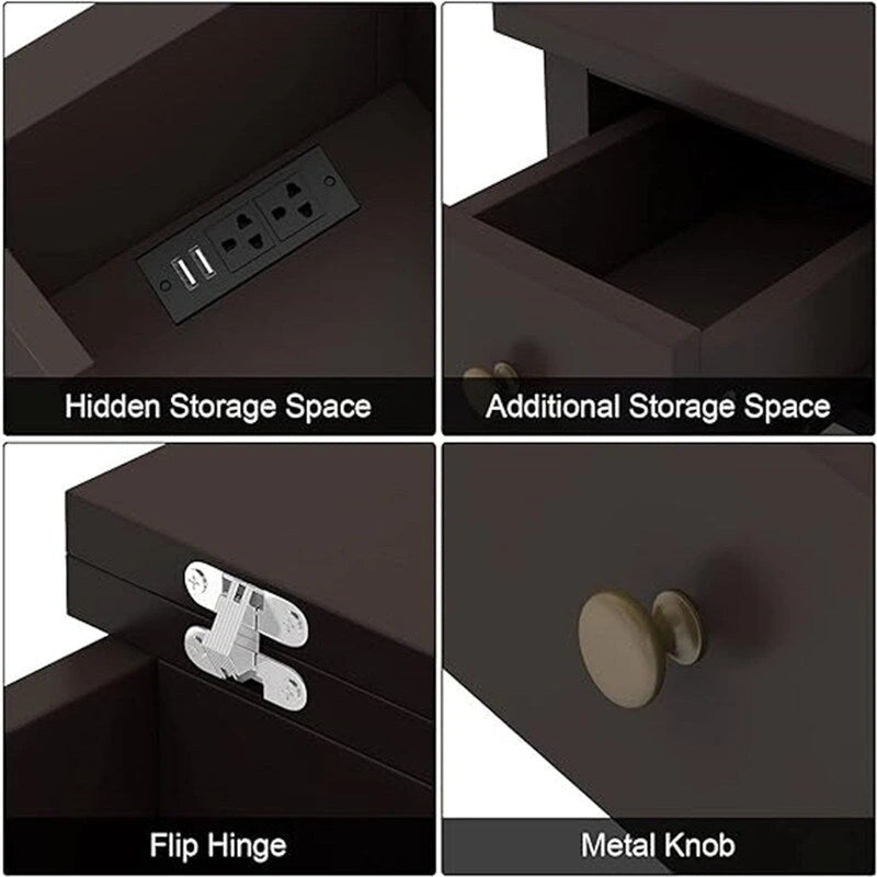 Mesa auxiliar con tapa abatible y estación de carga
