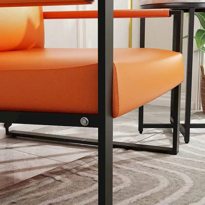Sillón moderno naranja de cuero sintético PU con respaldo acolchado extra grueso, sillón individual decorativo para sala de estar