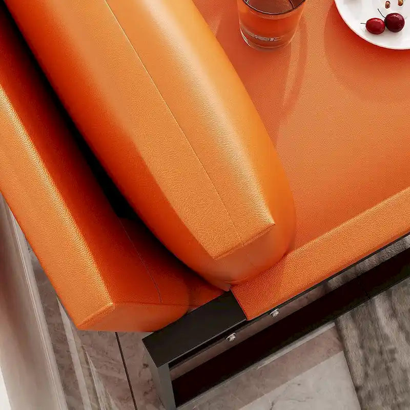 Sillón moderno naranja de cuero sintético PU con respaldo acolchado extra grueso, sillón individual decorativo para sala de estar