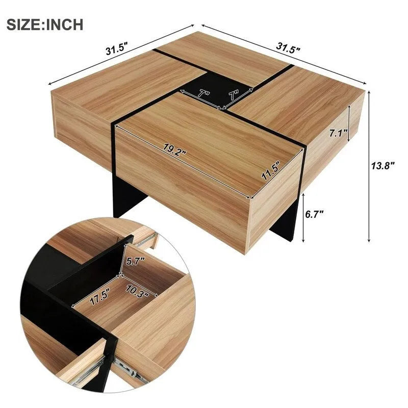 Mesa de centro de diseño único con tablero deslizante extensible