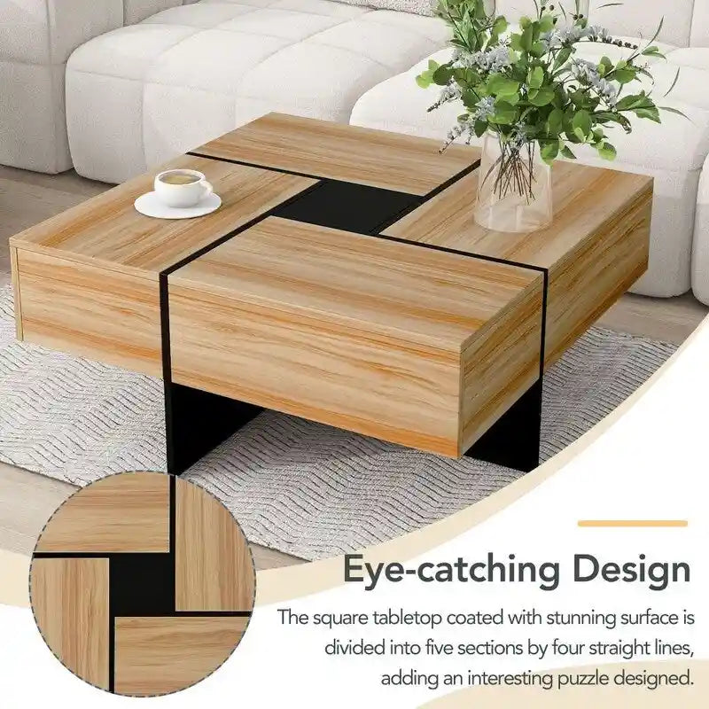 Mesa de centro de diseño único con tablero deslizante extensible