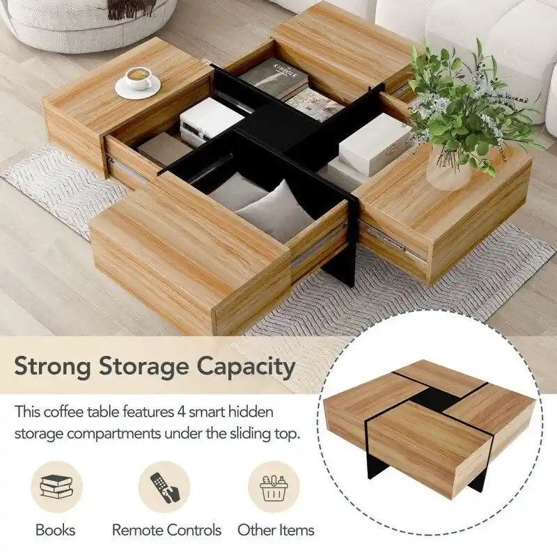 Mesa de centro de diseño único con tablero deslizante extensible