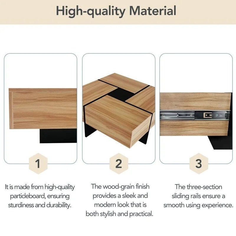 Mesa de centro de diseño único con tablero deslizante extensible