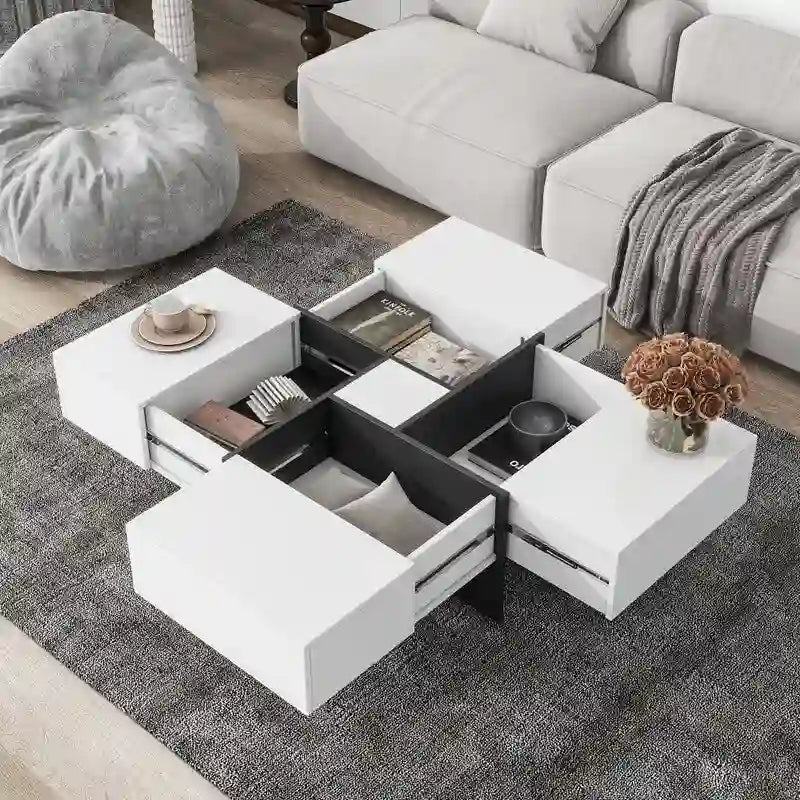 Mesa de centro de diseño único con tablero deslizante extensible