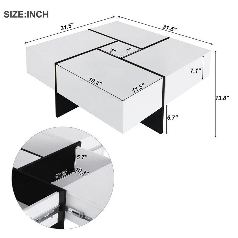 Mesa de centro de diseño único con tablero deslizante extensible