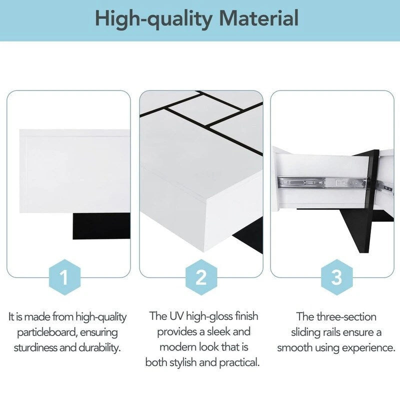 Mesa de centro de diseño único con tablero deslizante extensible