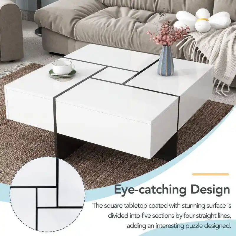 Mesa de centro de diseño único con tablero deslizante extensible