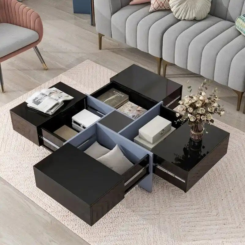 Mesa de centro de diseño único con tablero deslizante extensible