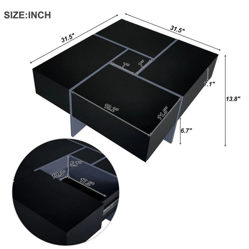 Mesa de centro de diseño único con tablero deslizante extensible
