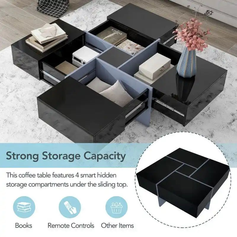 Mesa de centro de diseño único con tablero deslizante extensible