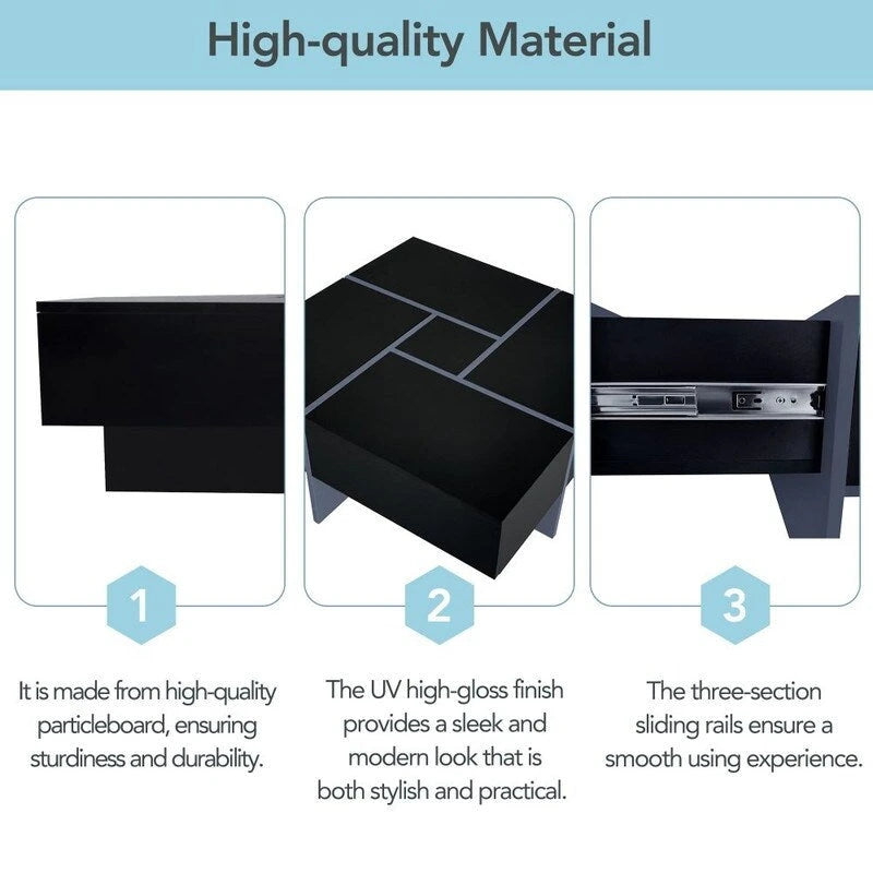 Mesa de centro de diseño único con tablero deslizante extensible