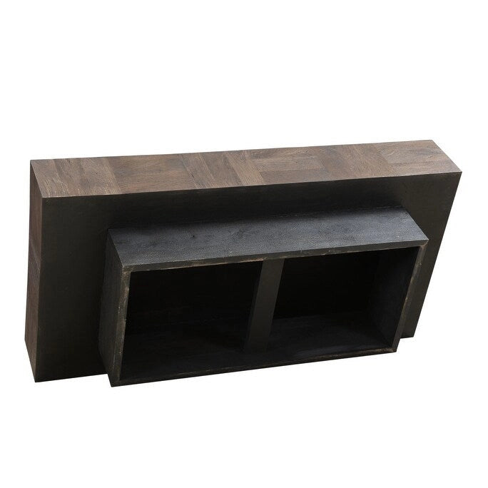 Table basse en bois massif marron foncé et noir