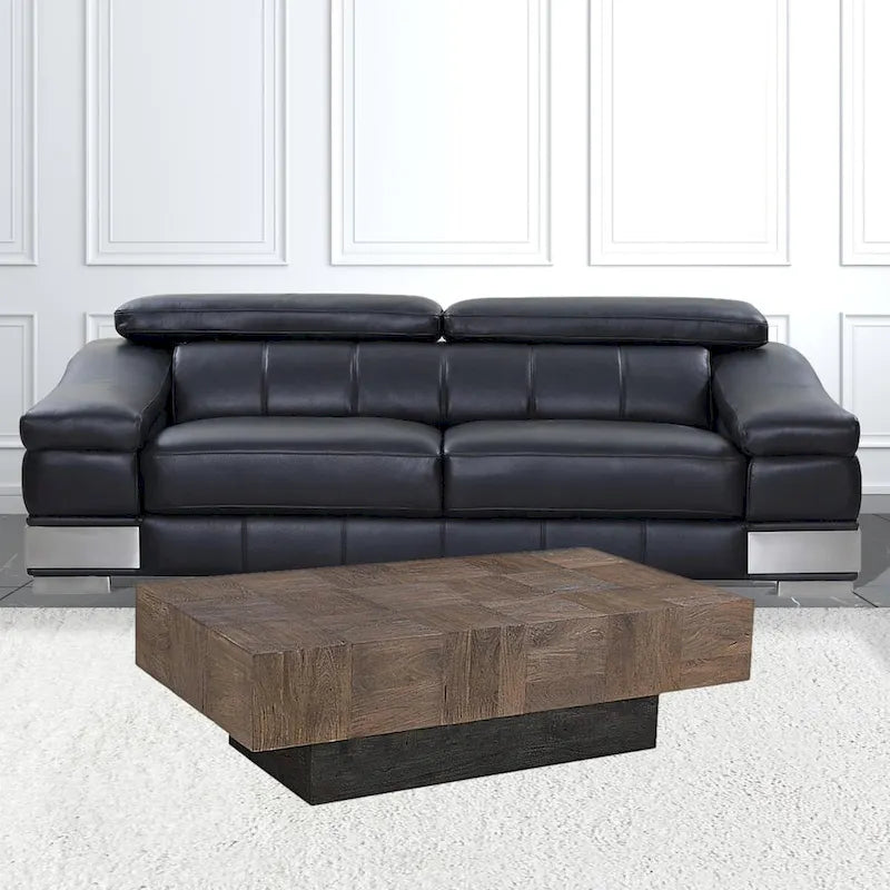 Table basse en bois massif marron foncé et noir