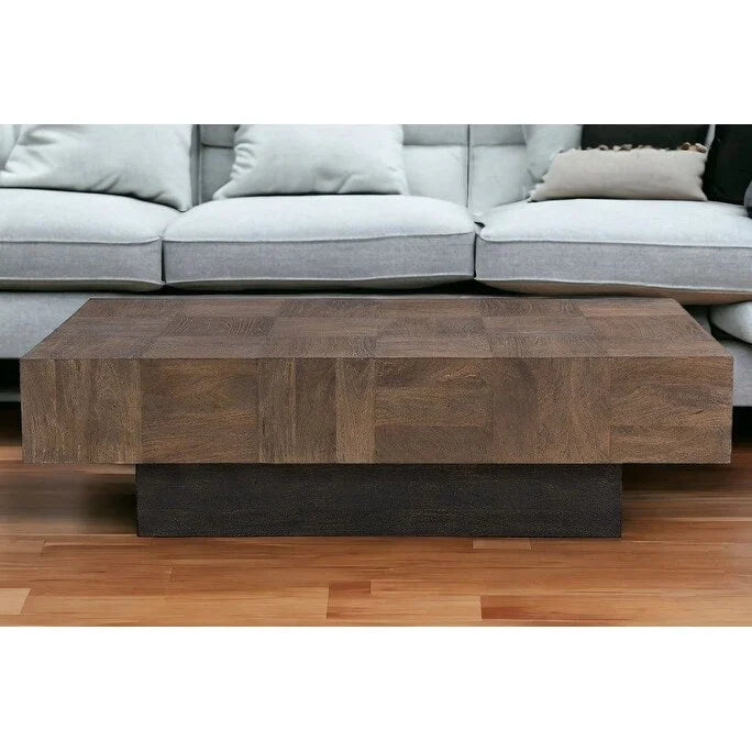 Table basse en bois massif marron foncé et noir