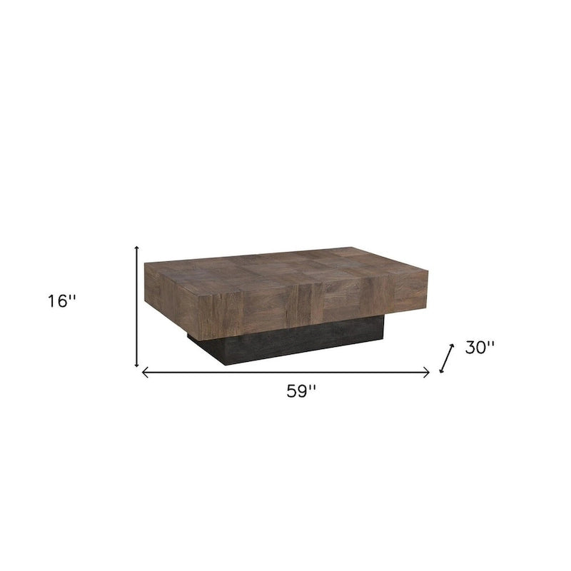 Table basse en bois massif marron foncé et noir