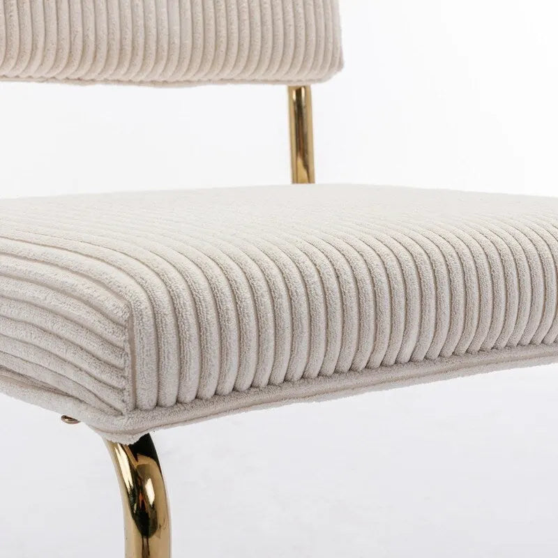 Chaises de salle à manger modernes en velours côtelé avec piètement en métal doré, chaises de cuisine à capitonnage linéaire, chaises d’appoint, lot de 2
