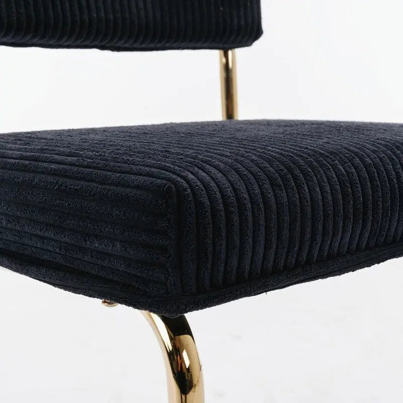 Chaises de salle à manger modernes en velours côtelé avec piètement en métal doré, chaises de cuisine à capitonnage linéaire, chaises d’appoint, lot de 2