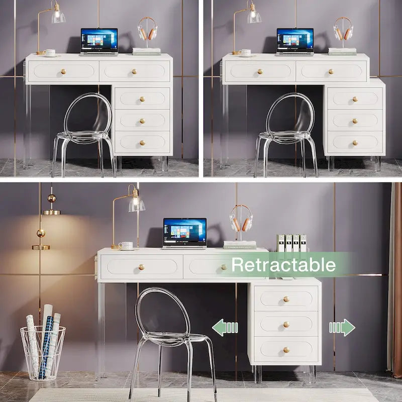 Bureau moderne avec 5 tiroirs et piètement en acrylique