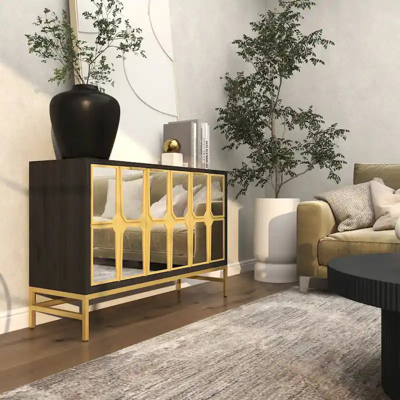 Holzschrank mit verspiegelter Front - Gold oder Schwarz
