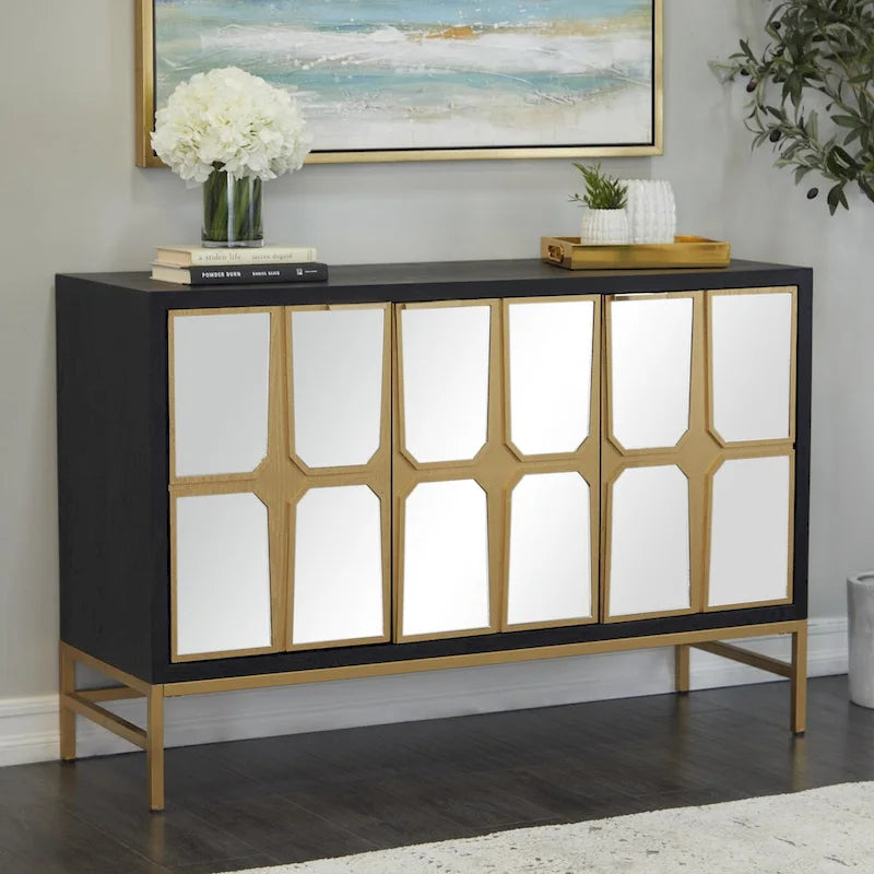 Holzschrank mit verspiegelter Front - Gold oder Schwarz