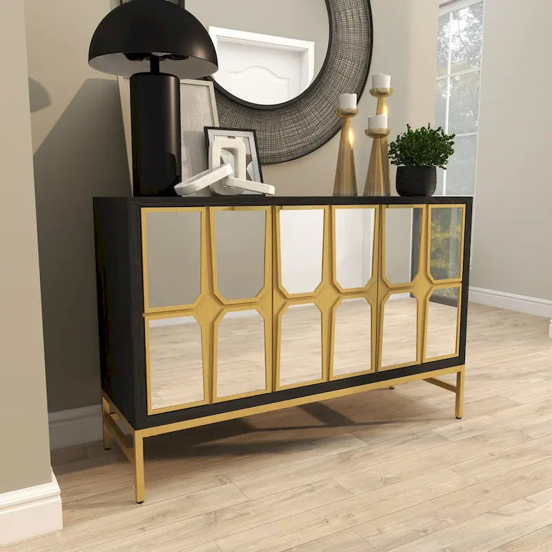 Holzschrank mit verspiegelter Front - Gold oder Schwarz