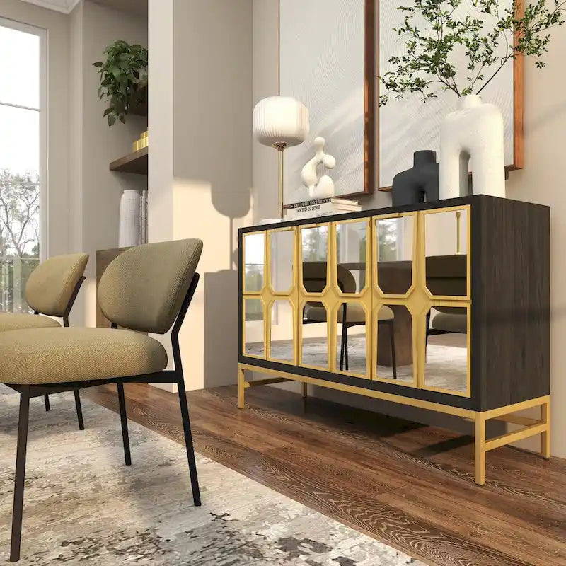 Holzschrank mit verspiegelter Front - Gold oder Schwarz
