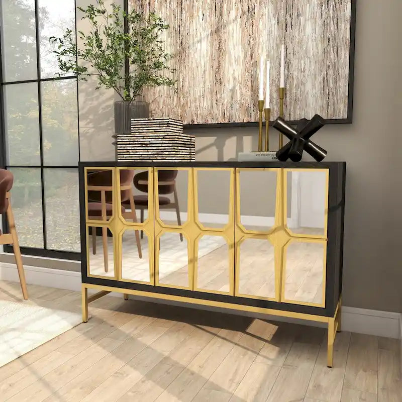 Holzschrank mit verspiegelter Front - Gold oder Schwarz