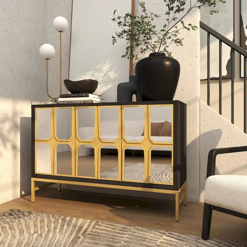 Holzschrank mit verspiegelter Front - Gold oder Schwarz