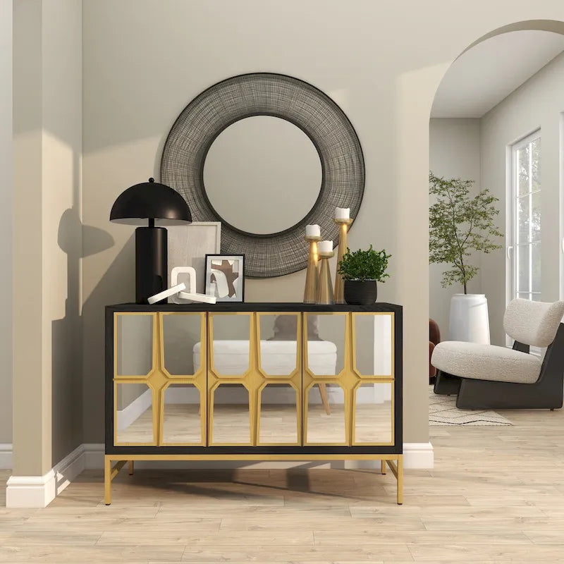 Holzschrank mit verspiegelter Front - Gold oder Schwarz
