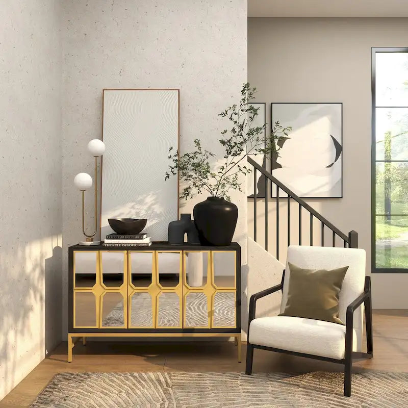 Holzschrank mit verspiegelter Front - Gold oder Schwarz